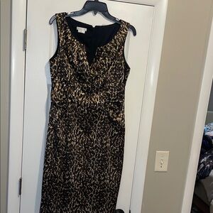 London Times Black and Brown Animal Print Midi Dress